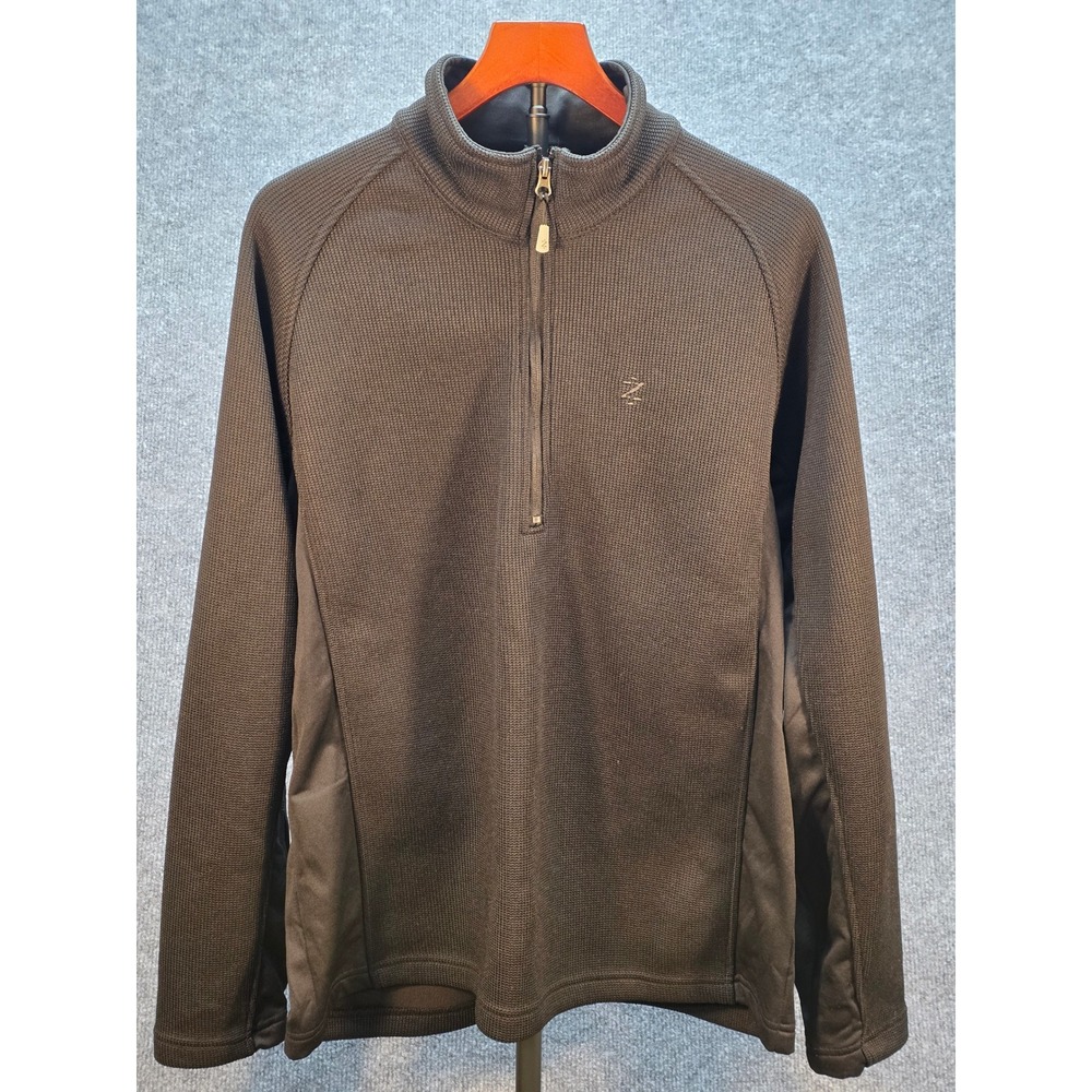 IZOD PerformX Pullover Mens L Black Excellent Quarter Zip Waffle Knit Texture